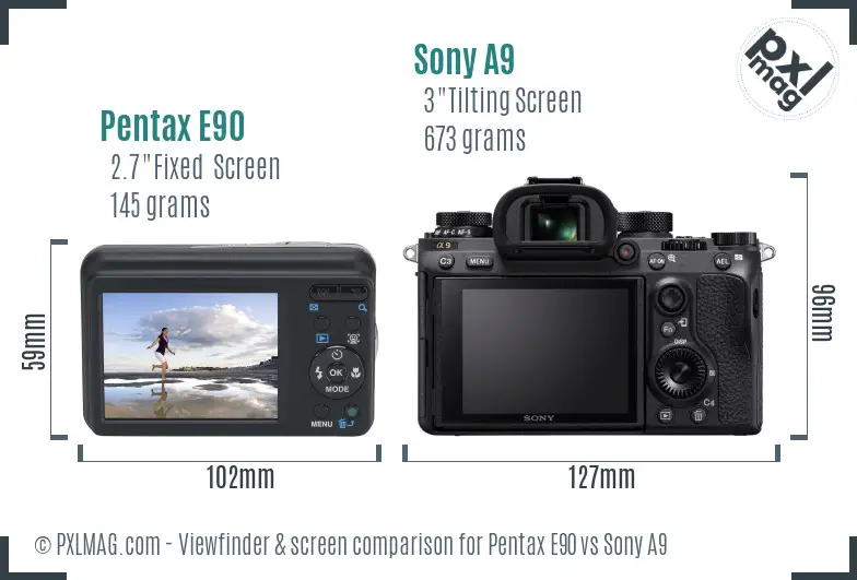 Pentax E90 vs Sony A9 Screen and Viewfinder comparison