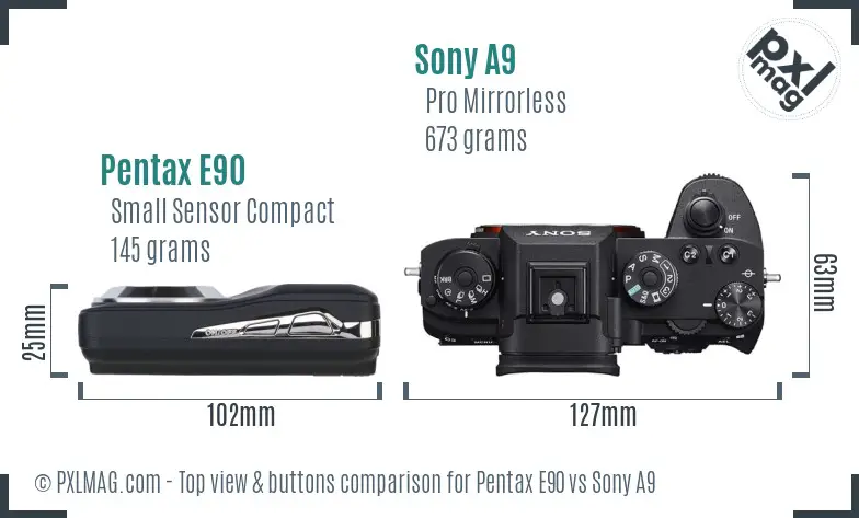 Pentax E90 vs Sony A9 top view buttons comparison