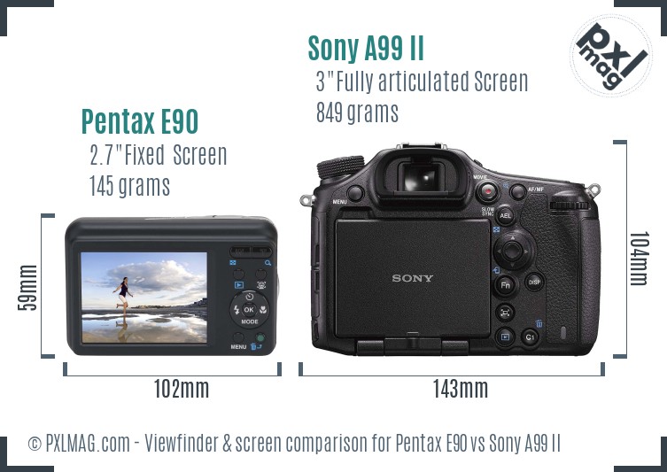 Pentax E90 vs Sony A99 II Screen and Viewfinder comparison