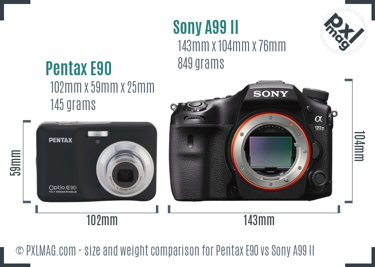Pentax E90 vs Sony A99 II size comparison