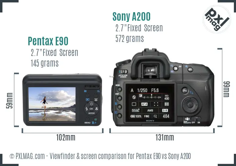 Pentax E90 vs Sony A200 Screen and Viewfinder comparison