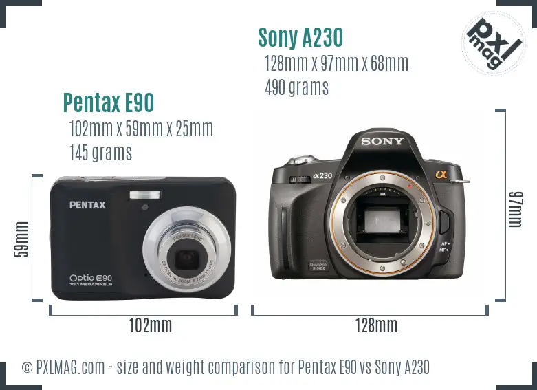 Pentax E90 vs Sony A230 size comparison Pentax E90 vs Sony A230 size comparison