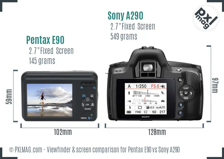 Pentax E90 vs Sony A290 Screen and Viewfinder comparison