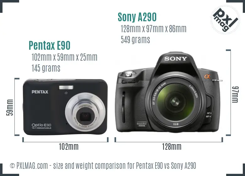 Pentax E90 vs Sony A290 size comparison