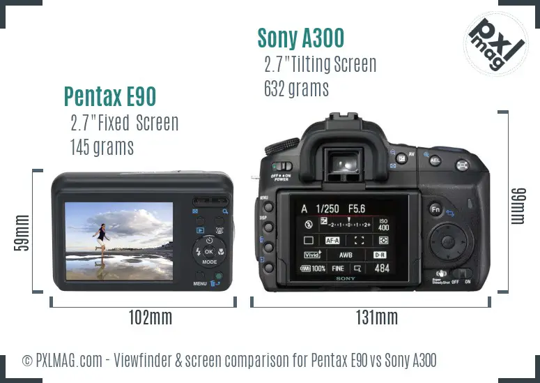 Pentax E90 vs Sony A300 Screen and Viewfinder comparison