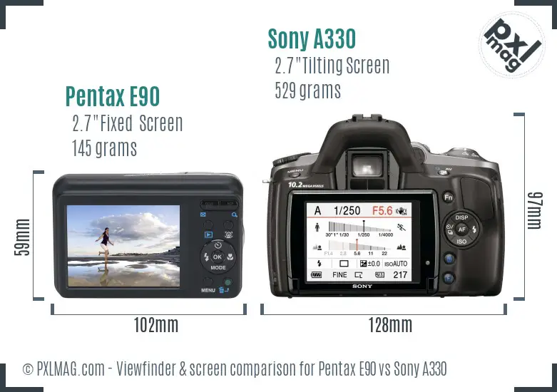 Pentax E90 vs Sony A330 Screen and Viewfinder comparison