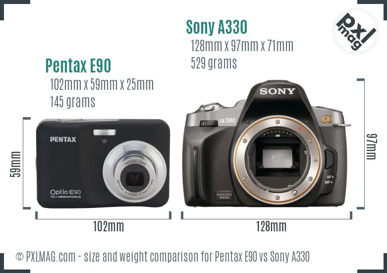 Pentax E90 vs Sony A330 size comparison