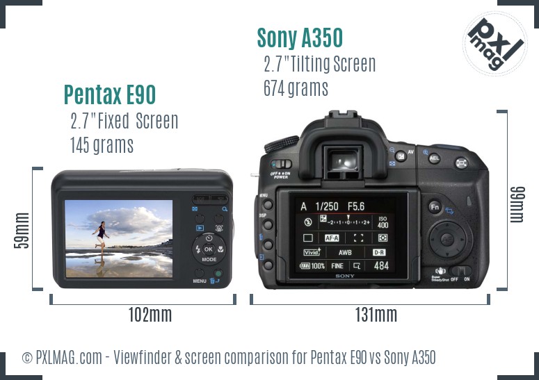 Pentax E90 vs Sony A350 Screen and Viewfinder comparison