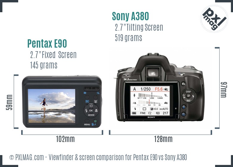 Pentax E90 vs Sony A380 Screen and Viewfinder comparison