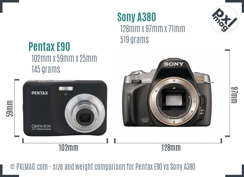 Pentax E90 vs Sony A380 size comparison Pentax E90 vs Sony A380 size comparison