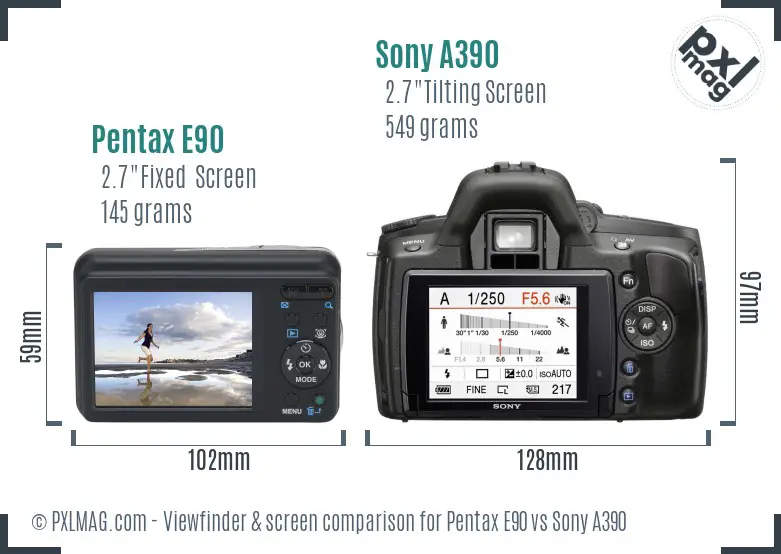 Pentax E90 vs Sony A390 Screen and Viewfinder comparison Pentax E90 vs Sony A390 Screen and Viewfinder comparison