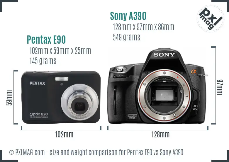 Pentax E90 vs Sony A390 size comparison Pentax E90 vs Sony A390 size comparison
