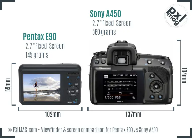 Pentax E90 vs Sony A450 Screen and Viewfinder comparison Pentax E90 vs Sony A450 Screen and Viewfinder comparison