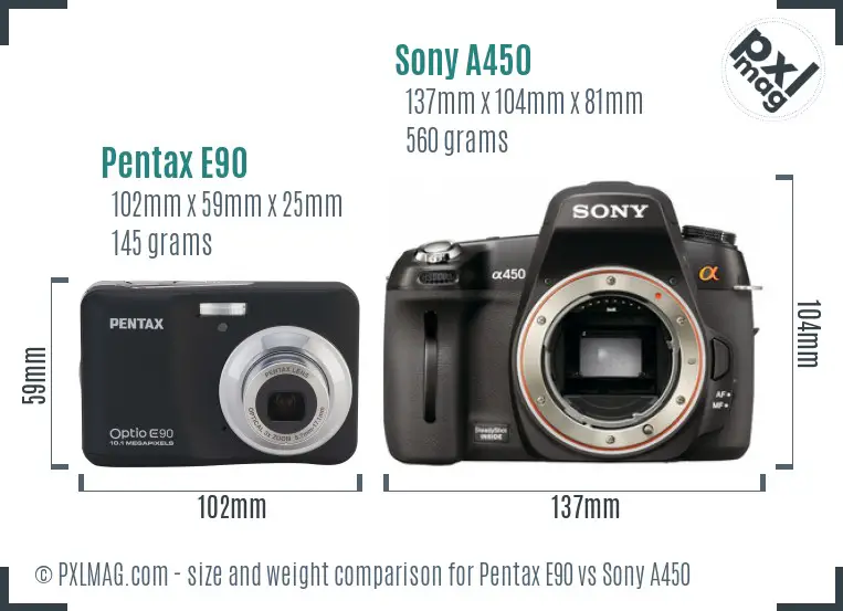 Pentax E90 vs Sony A450 size comparison Pentax E90 vs Sony A450 size comparison