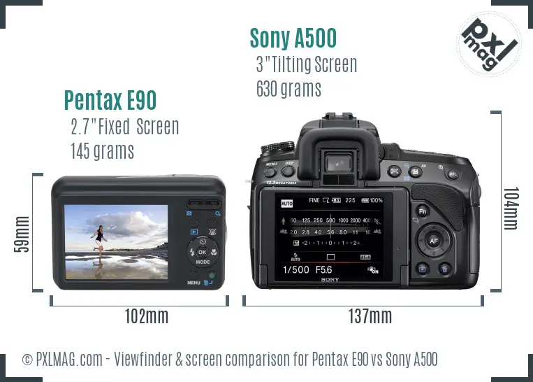 Pentax E90 vs Sony A500 Screen and Viewfinder comparison Pentax E90 vs Sony A500 Screen and Viewfinder comparison