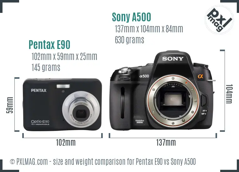 Pentax E90 vs Sony A500 size comparison Pentax E90 vs Sony A500 size comparison