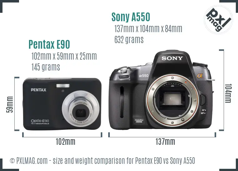 Pentax E90 vs Sony A550 size comparison Pentax E90 vs Sony A550 size comparison