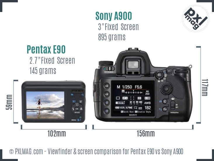Pentax E90 vs Sony A900 Screen and Viewfinder comparison