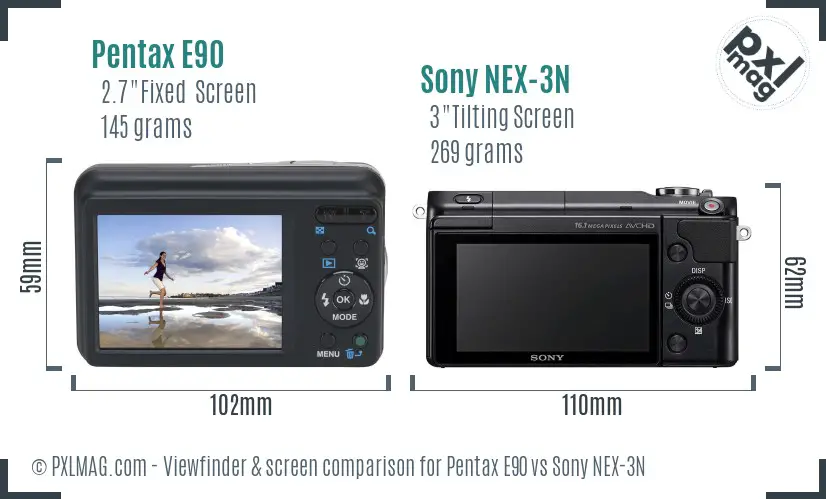 Pentax E90 vs Sony NEX-3N Screen and Viewfinder comparison