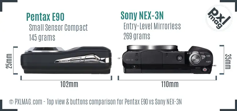 Pentax E90 vs Sony NEX-3N top view buttons comparison