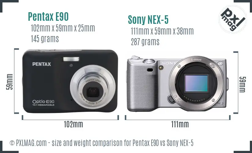 Pentax E90 vs Sony NEX-5 size comparison Pentax E90 vs Sony NEX-5 size comparison