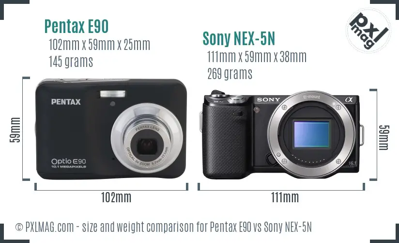 Pentax E90 vs Sony NEX-5N size comparison