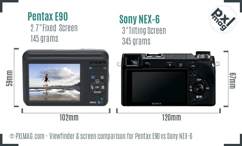 Pentax E90 vs Sony NEX-6 Screen and Viewfinder comparison