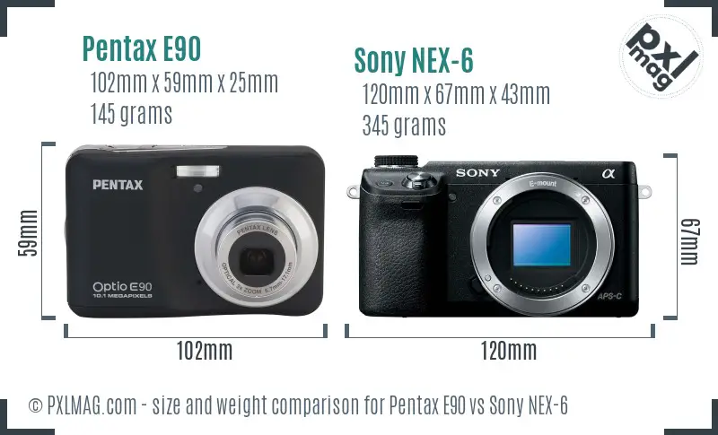 Pentax E90 vs Sony NEX-6 size comparison