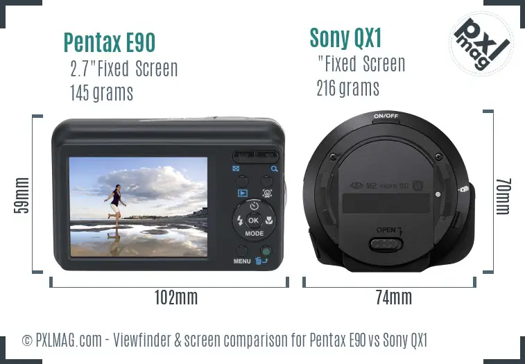 Pentax E90 vs Sony QX1 Screen and Viewfinder comparison Pentax E90 vs Sony QX1 Screen and Viewfinder comparison