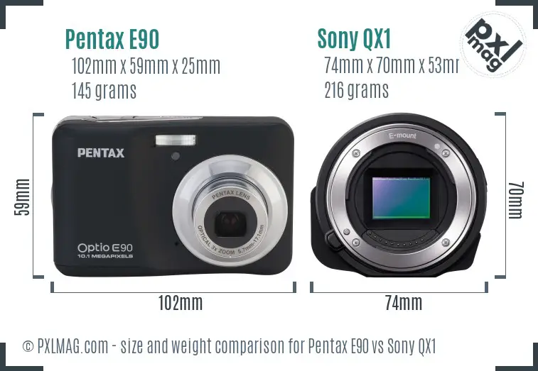 Pentax E90 vs Sony QX1 size comparison Pentax E90 vs Sony QX1 size comparison