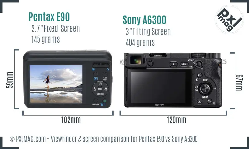 Pentax E90 vs Sony A6300 Screen and Viewfinder comparison