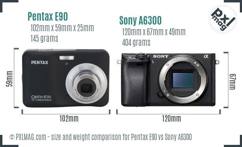 Pentax E90 vs Sony A6300 size comparison