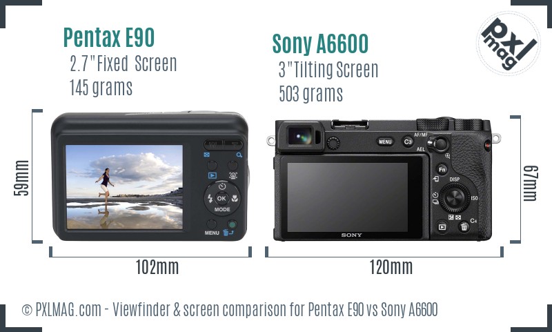 Pentax E90 vs Sony A6600 Screen and Viewfinder comparison