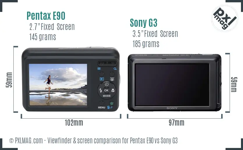 Pentax E90 vs Sony G3 Screen and Viewfinder comparison