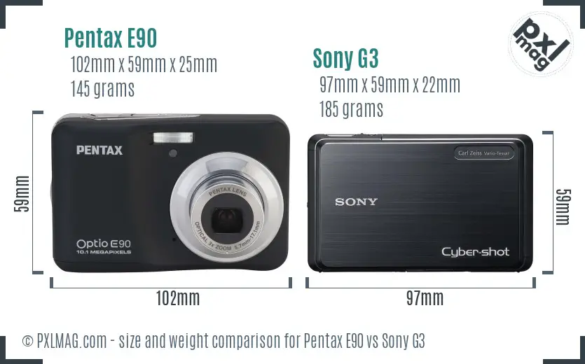 Pentax E90 vs Sony G3 size comparison