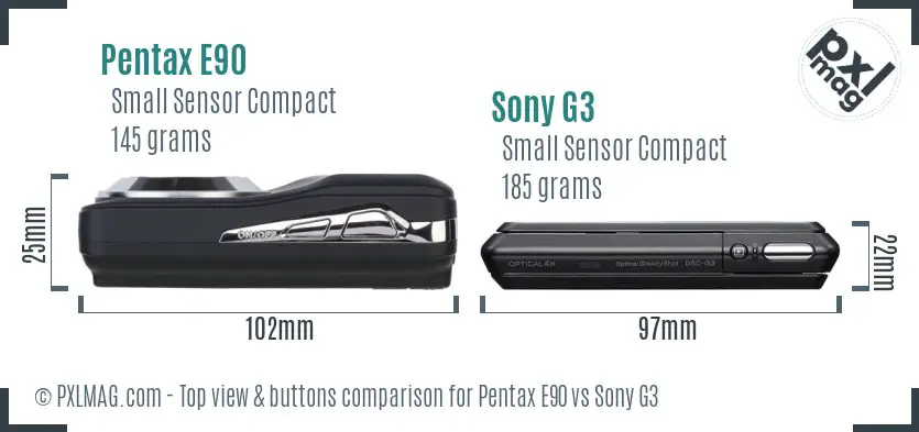 Pentax E90 vs Sony G3 top view buttons comparison
