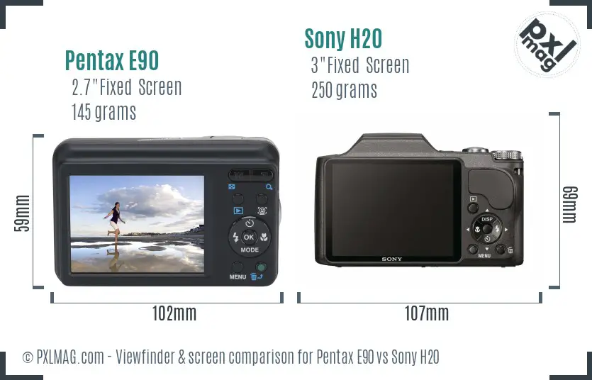 Pentax E90 vs Sony H20 Screen and Viewfinder comparison