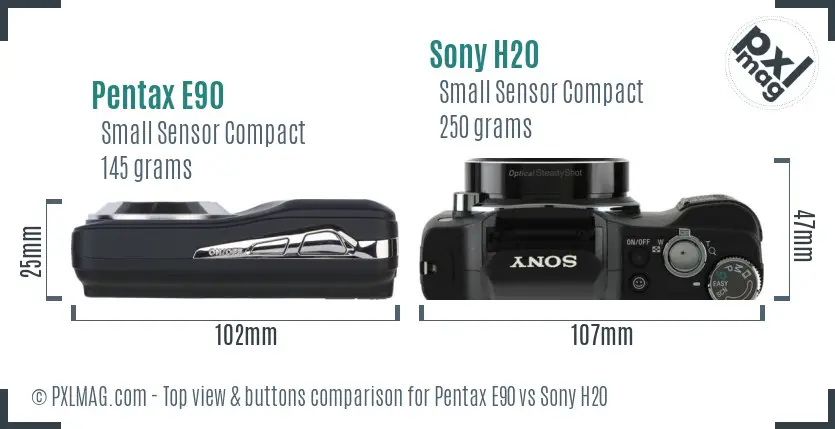 Pentax E90 vs Sony H20 top view buttons comparison