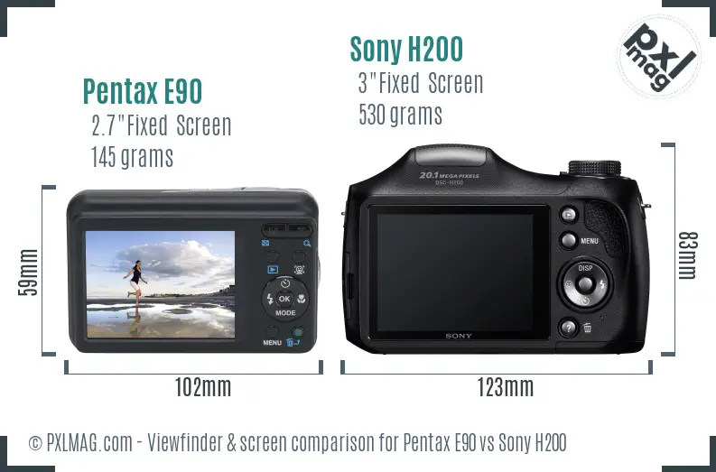 Pentax E90 vs Sony H200 Screen and Viewfinder comparison Pentax E90 vs Sony H200 Screen and Viewfinder comparison