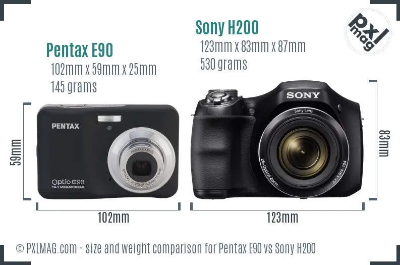 Pentax E90 vs Sony H200 size comparison Pentax E90 vs Sony H200 size comparison