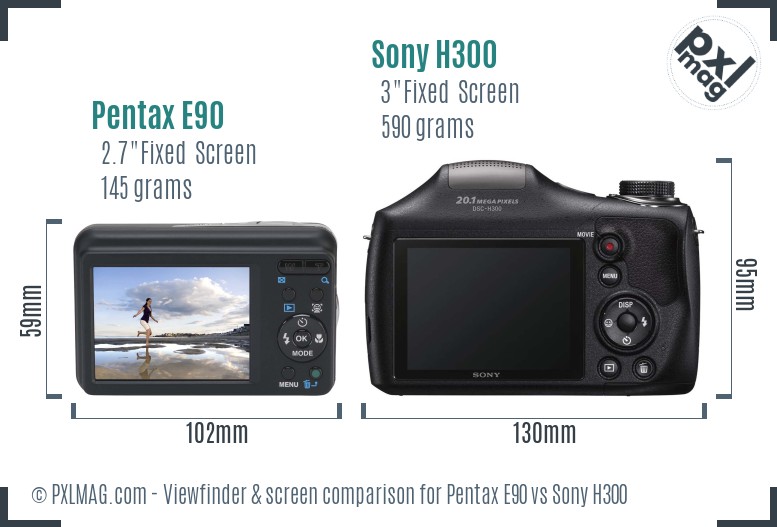 Pentax E90 vs Sony H300 Screen and Viewfinder comparison