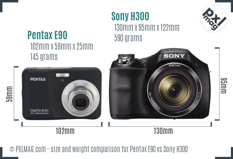 Pentax E90 vs Sony H300 size comparison Pentax E90 vs Sony H300 size comparison