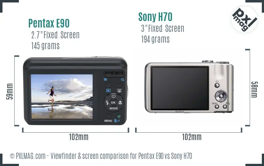 Pentax E90 vs Sony H70 Screen and Viewfinder comparison