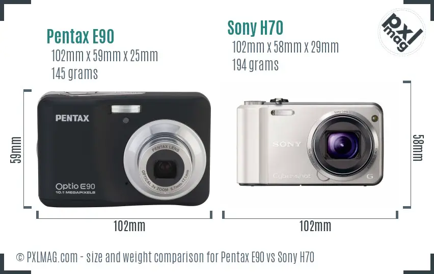 Pentax E90 vs Sony H70 size comparison