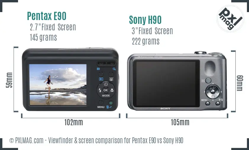 Pentax E90 vs Sony H90 Screen and Viewfinder comparison