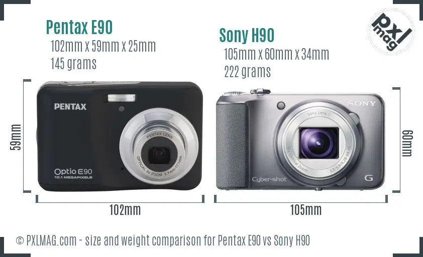 Pentax E90 vs Sony H90 size comparison Pentax E90 vs Sony H90 size comparison