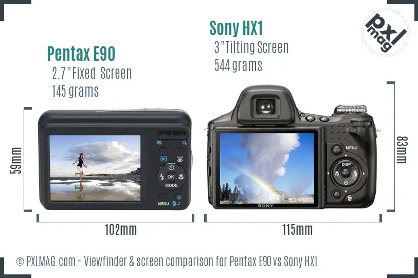 Pentax E90 vs Sony HX1 Screen and Viewfinder comparison