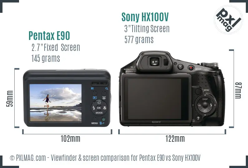 Pentax E90 vs Sony HX100V Screen and Viewfinder comparison