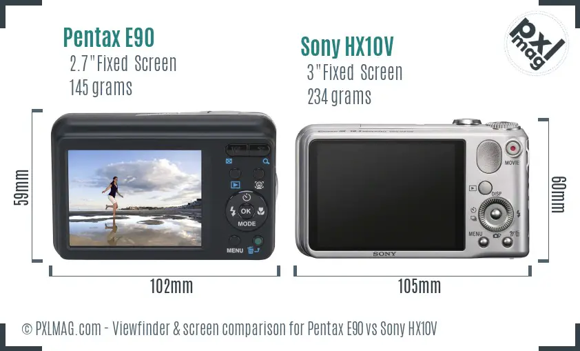 Pentax E90 vs Sony HX10V Screen and Viewfinder comparison