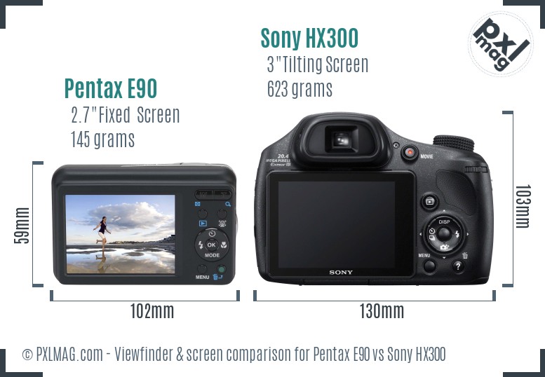 Pentax E90 vs Sony HX300 Screen and Viewfinder comparison